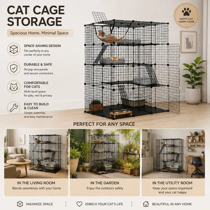 CARLA HOME Large Cat Cage Diy Enclosure, 4 Tier Pet Playpen Cat Kennel