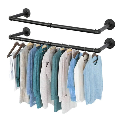 CARLA HOME 2-Pack Wall Mounted Industrial Pipe Clothes Rack - Black - Storage Rack