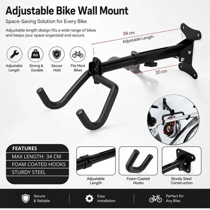 CARLA HOME 2-Pack Bike Wall Mount Rack - Adjustable Hook - Black - Adjustable Fixed Bike