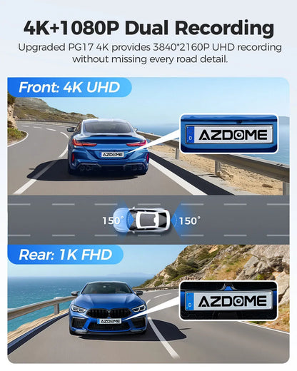 12" Black Rear View Mirror Dash Cam with 4K Front and 1080P Rear, GPS, WiFi6