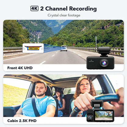 4K 3 Channel Dash Cam with 5G WiFi, Front, Rear, and Inside Recording, Free 64GB SD Card