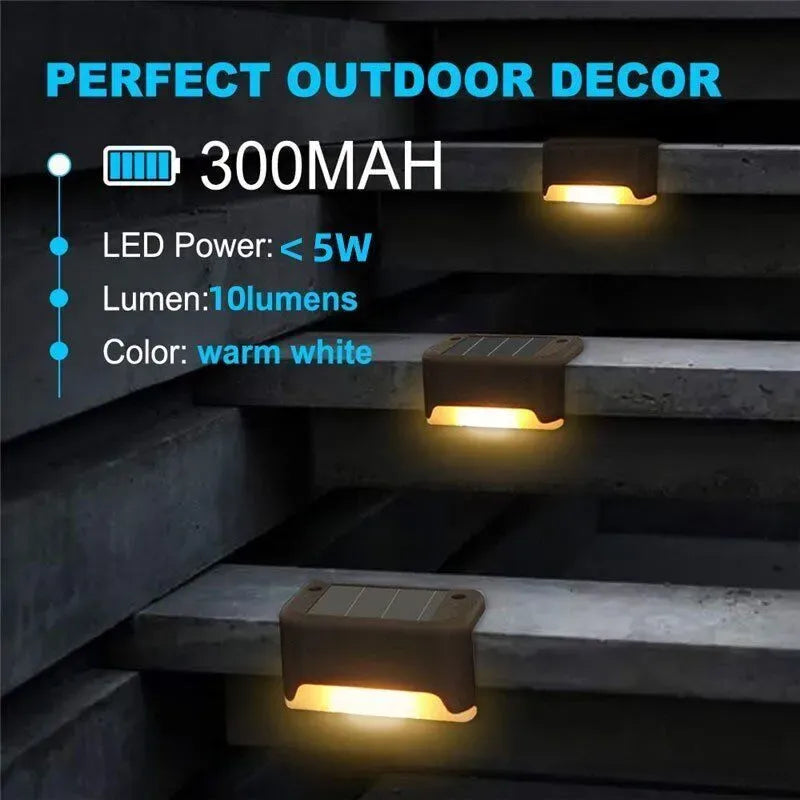 Multicoloured warm Outdoor Solar LED Deck Lights - Black, 8-Pack, Waterproof for Garden, Patio, Pathway, and Stairs