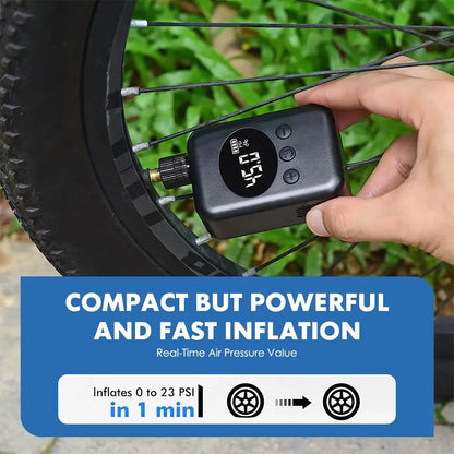 Mini Electric Bike Tyre Pump Black 150 PSI with Digital Gauge for Presta and Schrader Valves