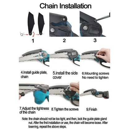 6" Cordless Electric Chainsaw in Blue - Portable Handheld Wood Cutter