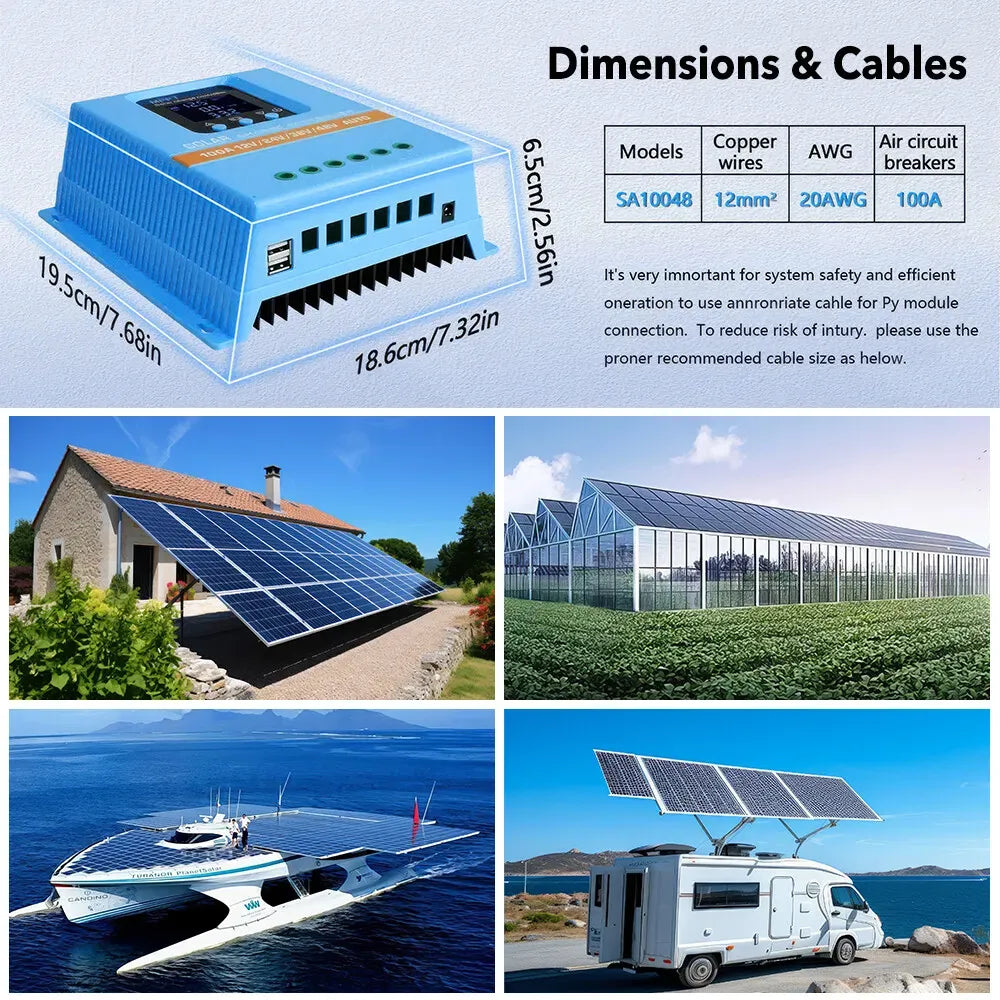 Blue 80A MPPT Solar Charge Controller with LCD Display and Dual USB Ports