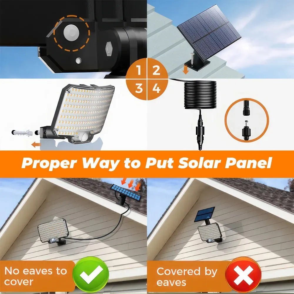 238LED Solar Powered Motion Sensor Outdoor Flood Light in Black