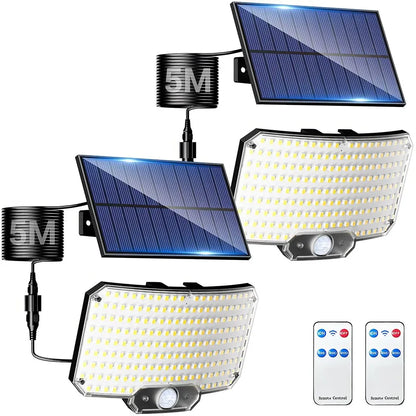 238LED Solar Powered Motion Sensor Flood Light in Black for Outdoor Security