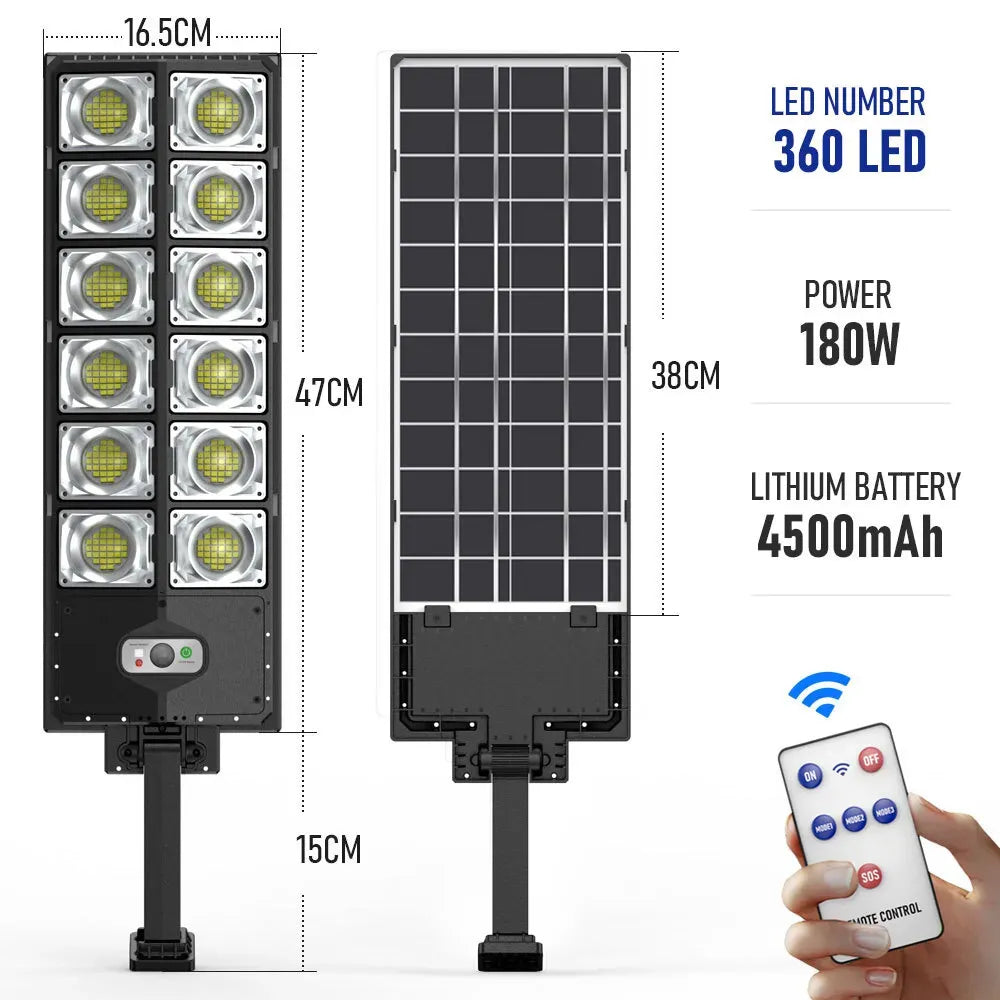 80000LM 5000W Black Solar Street LED Light with Radar Sensor and Remote Control for Outdoor Use - 5000W/1152LED