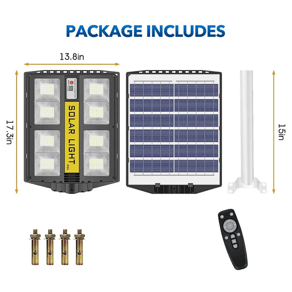 80000LM 5000W Black Solar Street LED Light with Radar Sensor and Remote Control for Outdoor Use - 5000W/1152LED