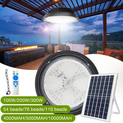 Solar Power Outdoor UFO LED High Bay Light 300W Black for Shed Garage Shop