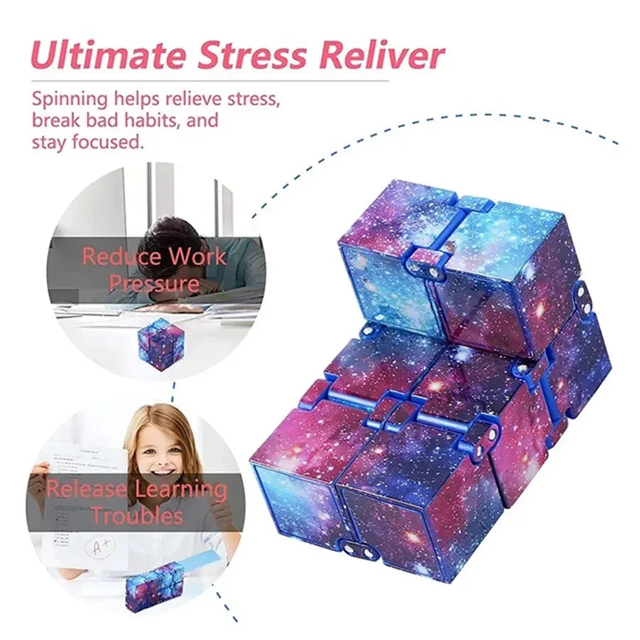 Infinity Cube Fidget Toy in Blue Starry Sky for Stress Relief and Sensory Play