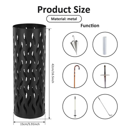 Metal Umbrella Stand in Black - Hollowed Design, 15x15x42cm, Holds 4-6 Long Umbrellas