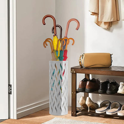 Metal Umbrella Stand in White, 15x15x42cm, Holds 4-6 Long Umbrellas