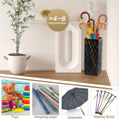 Rectangular Black Metal Umbrella Stand Holder - Space-Saving Design, 16.5x16.5x42cm