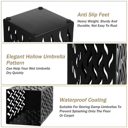 Rectangular Black Metal Umbrella Stand Holder - Space-Saving Design, 16.5x16.5x42cm