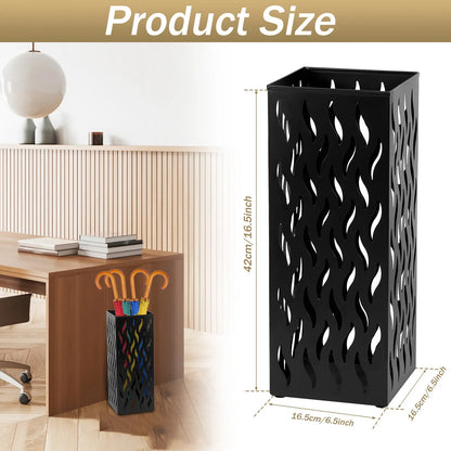 Metal Umbrella Stand Rack in White - Rectangular Design, Holds 4-8 Umbrellas, 16.5x16.5x42cm