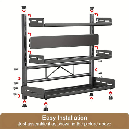 3-Tier Black Stainless Steel Spice Rack Kitchen Condiment Storage Shelf 40x16x54cm