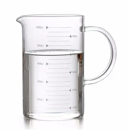 Large 1000ml Clear Borosilicate Glass Measuring Cup with Direct Fire Heat Resistance