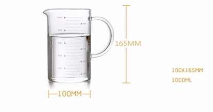 Large 1000ml Clear Borosilicate Glass Measuring Cup with Direct Fire Heat Resistance