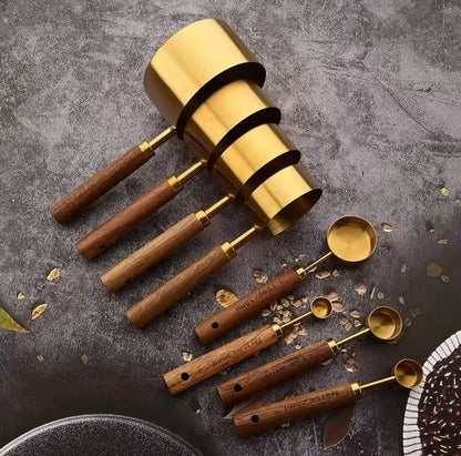 Stainless Steel Measuring Cups and Spoons Set, Cooper Finish, 8-Piece for Baking and Cooking