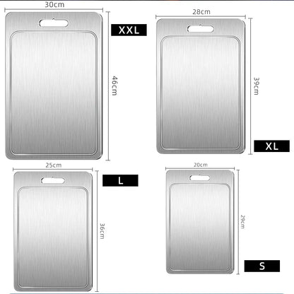 Double-Sided Titanium Cutting Board in Silver, 29x20CM, Durable and Heat Resistant