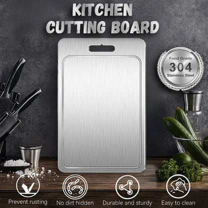 Double-Sided Titanium Cutting Board in Silver, 36x25CM, Heat Resistant for Kitchen and Camping