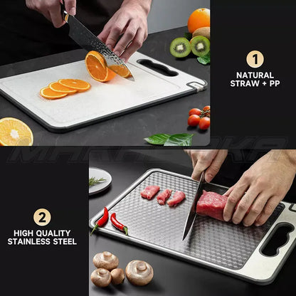 Titanium Double-Sided Cutting Board, 36.5x25cm, Silver, Stainless Steel for Kitchen and Camping