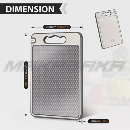 Titanium Double-Sided Cutting Board, 36.5x25cm, Silver, Stainless Steel for Kitchen and Camping