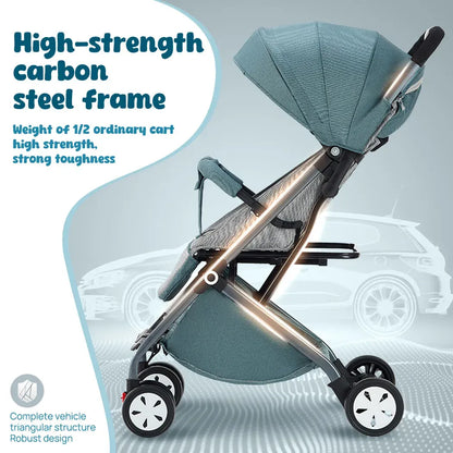 Lightweight Compact Baby Stroller Pram in Pink - Easy Fold for Travel, Suitable for Ages 0-5 Years