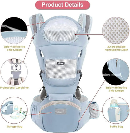 Blue 6 in 1 Adjustable Baby Carrier with Hip Seat in Light Green for Newborns and Toddlers (3-36 Months)