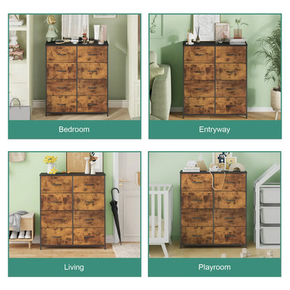 Tallboy Dresser Chest of Drawers in Black - 8 Fabric Drawers, 96x86cm