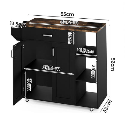 Kitchen Island Cart on Wheels with Charging Station, Black, 83x38x82cm