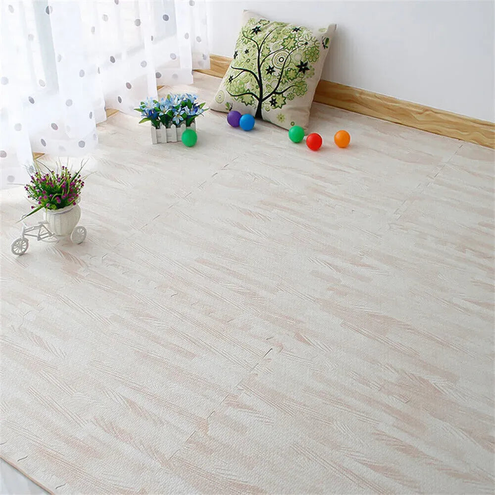 Natural Wood Interlocking Heavy Duty EVA Foam Gym Flooring Mats - 60x60cm - 12 Tiles