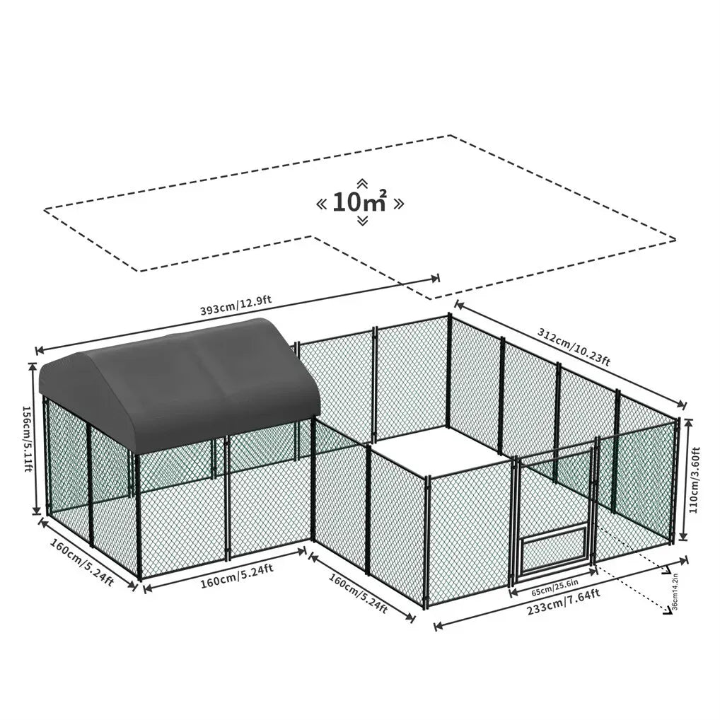 Extra Large Black Chicken Coop Cage Run Rabbit Hutch Walk-In Hen Enclosure 300x200x270cm