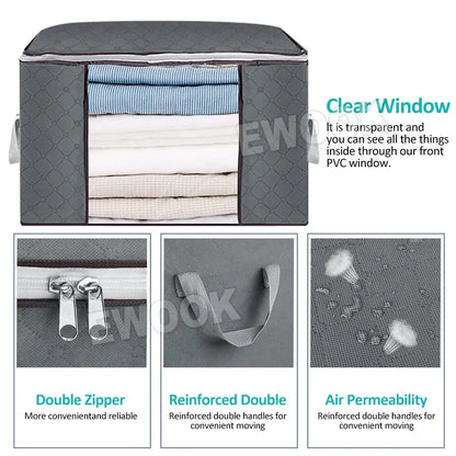 Large Navy Blue Quilt Storage Bags 60x40x35cm - 2-Pack Non-Woven Fabric Organiser with Zipper
