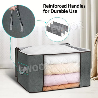 Large Grey Quilt Storage Bags 60x40x35cm - 2-Pack Non-Woven Fabric Organiser with Zipper