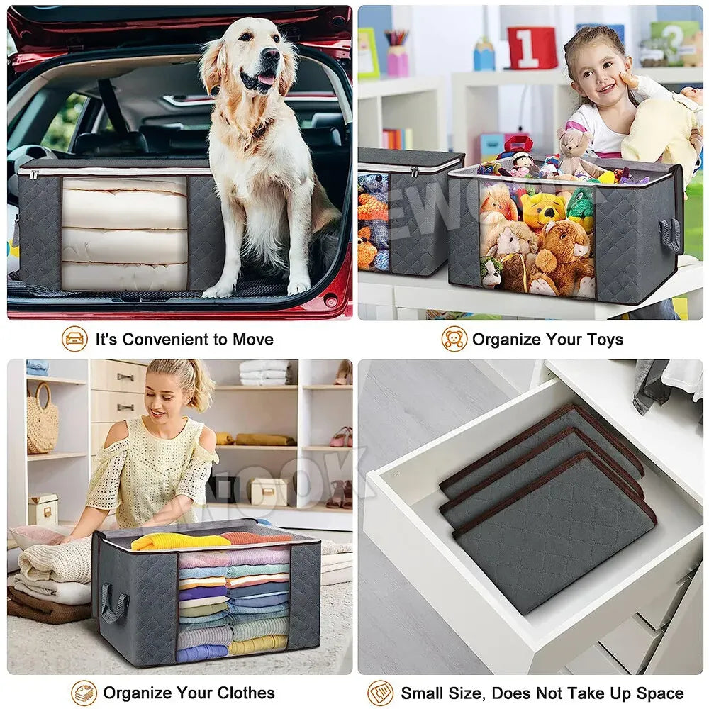 Large Grey Quilt Storage Bags 60x40x35cm - 2-Pack Non-Woven Fabric Organiser with Zipper