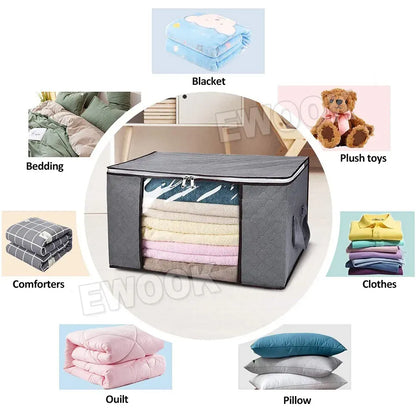 Large Grey Quilt Storage Bags - 6 Pack, 60x40x35cm, Breathable Non-Woven Fabric