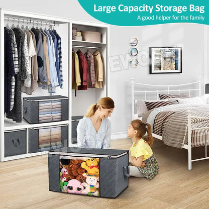 Large Grey Quilt Storage Bags - 6 Pack, 60x40x35cm, Breathable Non-Woven Fabric