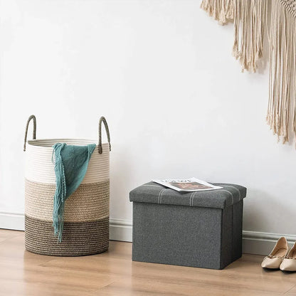 Handheld Cotton Rope Woven Storage Basket for Bedroom Bathroom Closet Durable