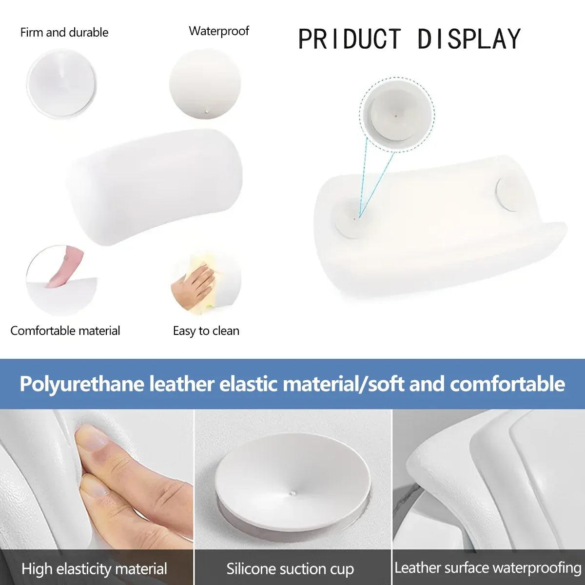 Bathtub Pillow Bath Back Cushion NonSlip Suction Cups WaterResistant Comfortable