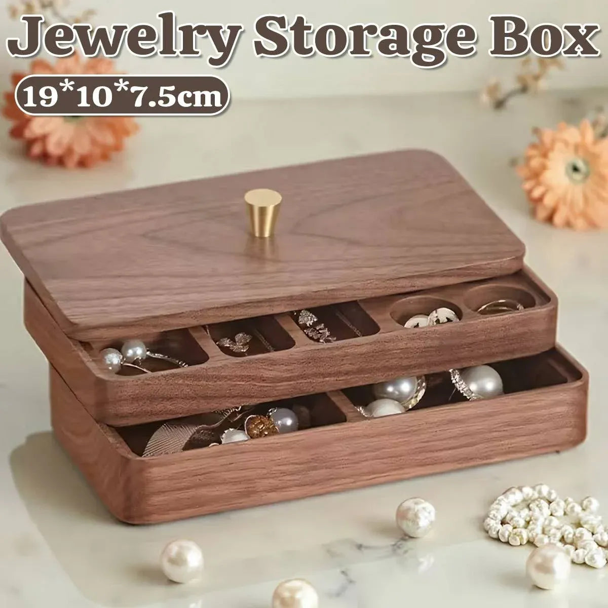 Wooden Jewelry Organizer Box Double Layer Dustproof Storage Case For Bracelet