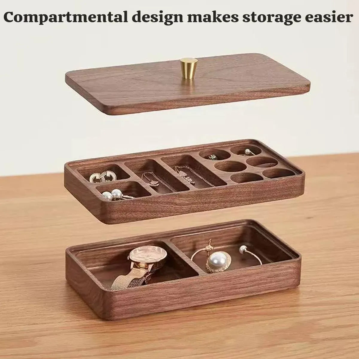 Wooden Jewelry Organizer Box Double Layer Dustproof Storage Case For Bracelet