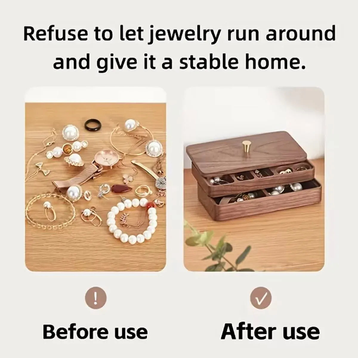 Wooden Jewelry Organizer Box Double Layer Dustproof Storage Case For Bracelet