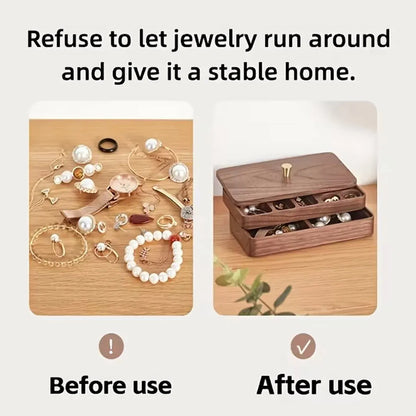 Wooden Jewelry Organizer Box Double Layer Dustproof Storage Case For Bracelet