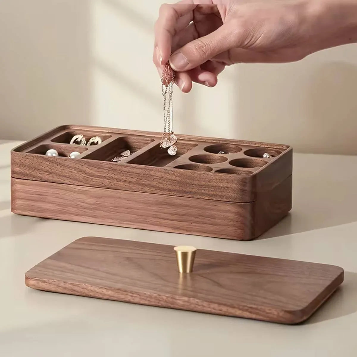 Wooden Jewelry Organizer Box Double Layer Dustproof Storage Case For Bracelet