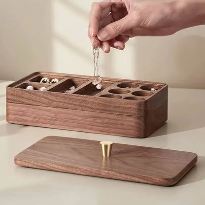 Wooden Jewelry Organizer Box Double Layer Dustproof Storage Case For Bracelet