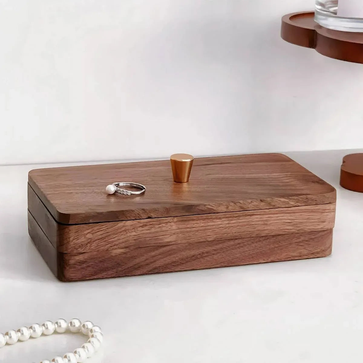 Wooden Jewelry Organizer Box Double Layer Dustproof Storage Case For Bracelet