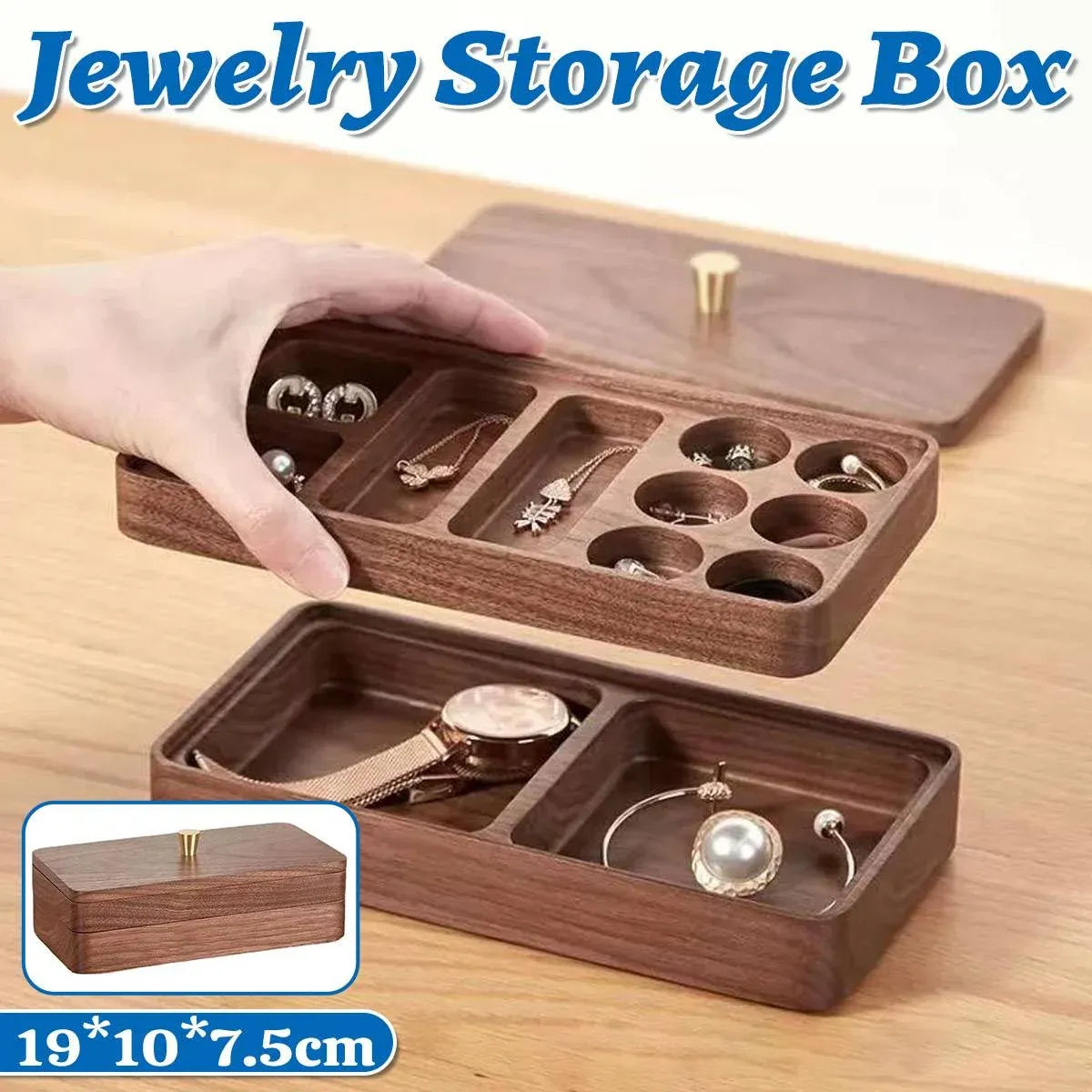 Wooden Jewelry Organizer Box Double Layer Dustproof Storage Case For Bracelet