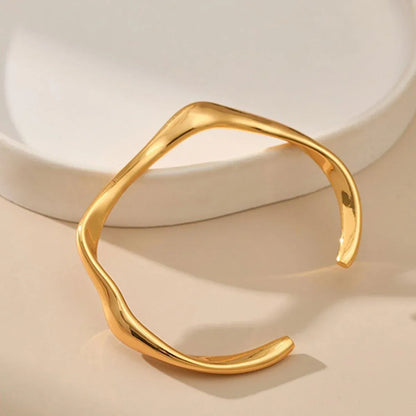 1-Piece Gold-Tone Wavy Open Cuff Bracelet